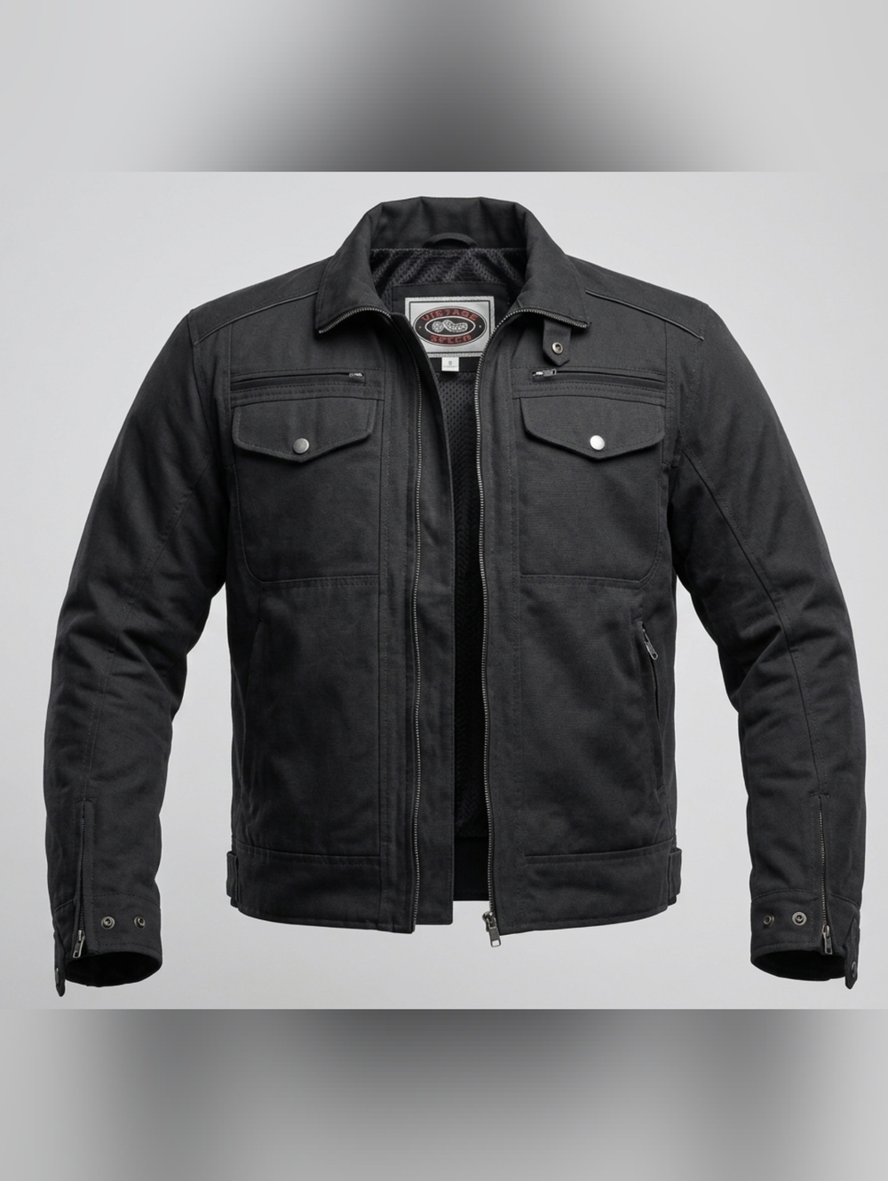 River Road Black Canvas Motorcycle Jacket Mens 2XL Padded Riding Co